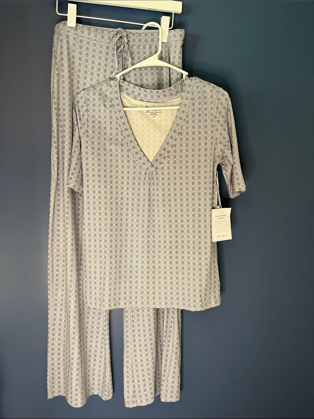 Pajamagram pajama set, "nude series" pale blue & white print, sm. BUTTERY soft S